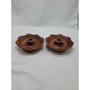 Vintage Pair Of Wood Bowl Candle Holder Walnut Vernco Gunstock Gifts